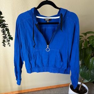 Vibrant Blue Cropped Half Zip Pullover Hoodie